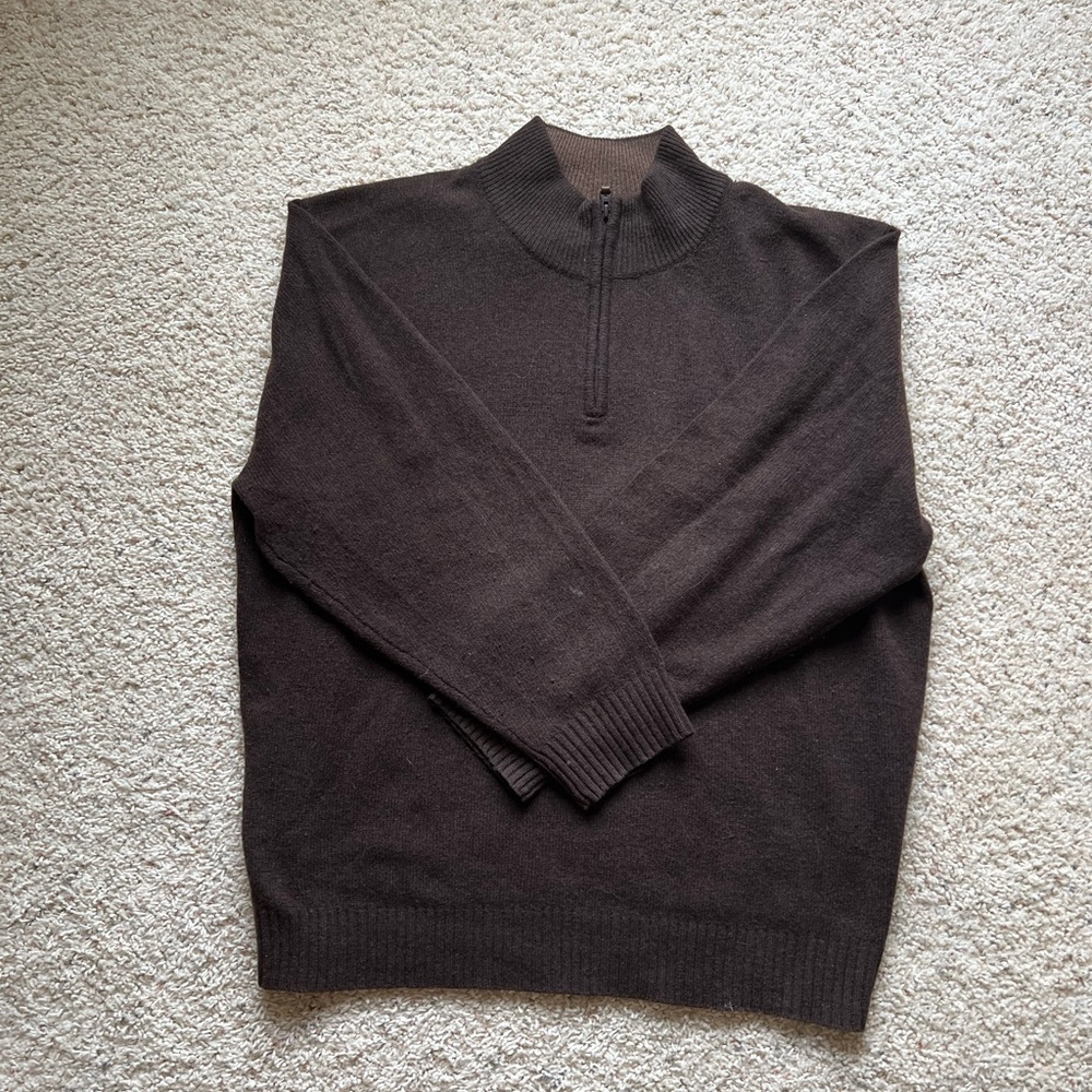 JoS A Bank lambs wool 1/4 zip sweater.  XXL.  Brown